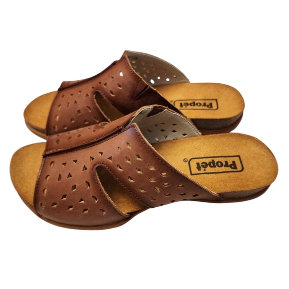 Propet Fiona Brown Leather Slide Sandals 7.5 NWOT - Picture 2 of 13